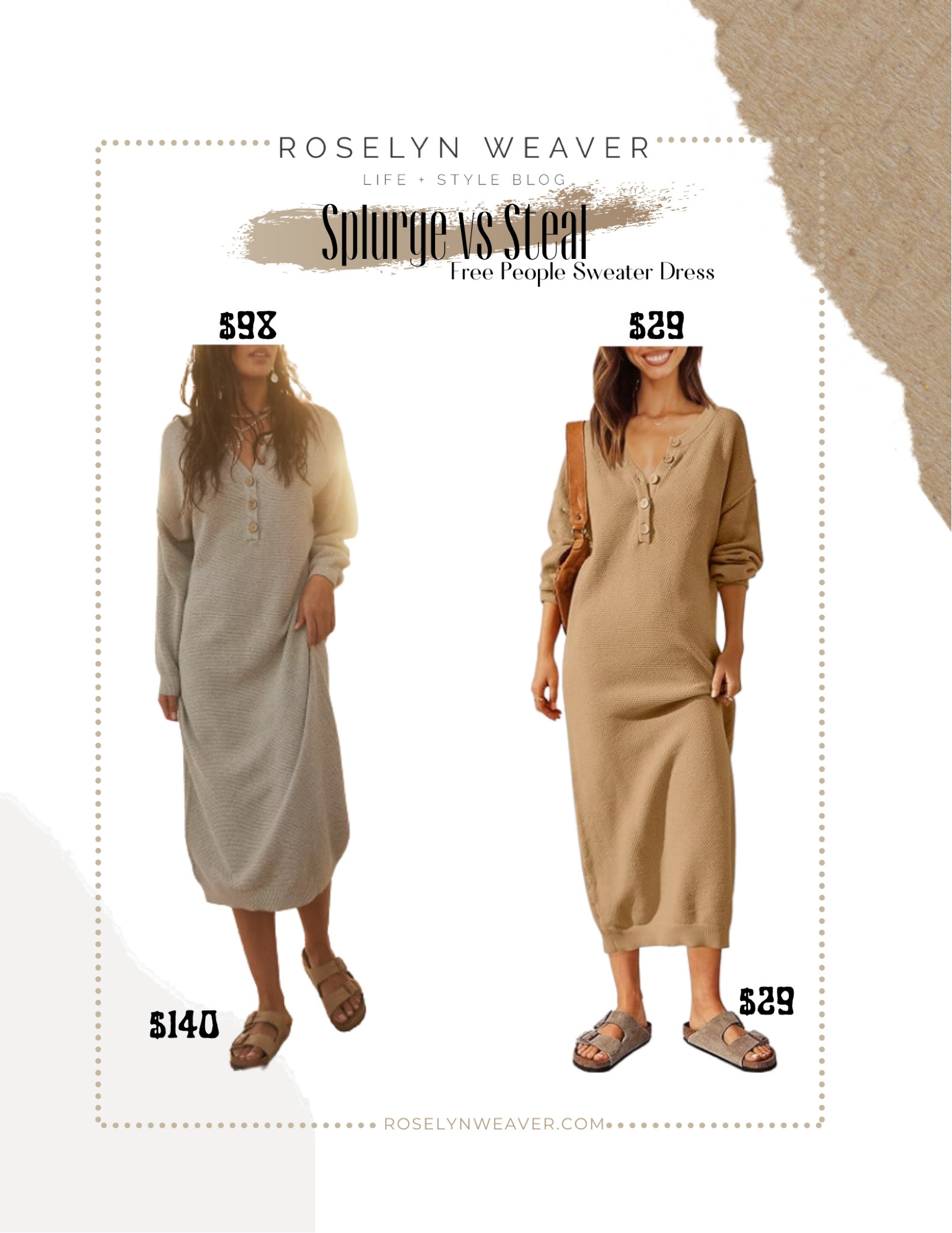Save vs Splurge - Free People sweater dress, Birkenstock sandals

#LTKstyletip #LTKfindsunder50 #LTKfindsunder100
