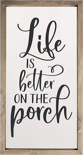 Life Is Better On The Porch Framed Wood Farmhouse Wall Sign (9x18) | Amazon (US)