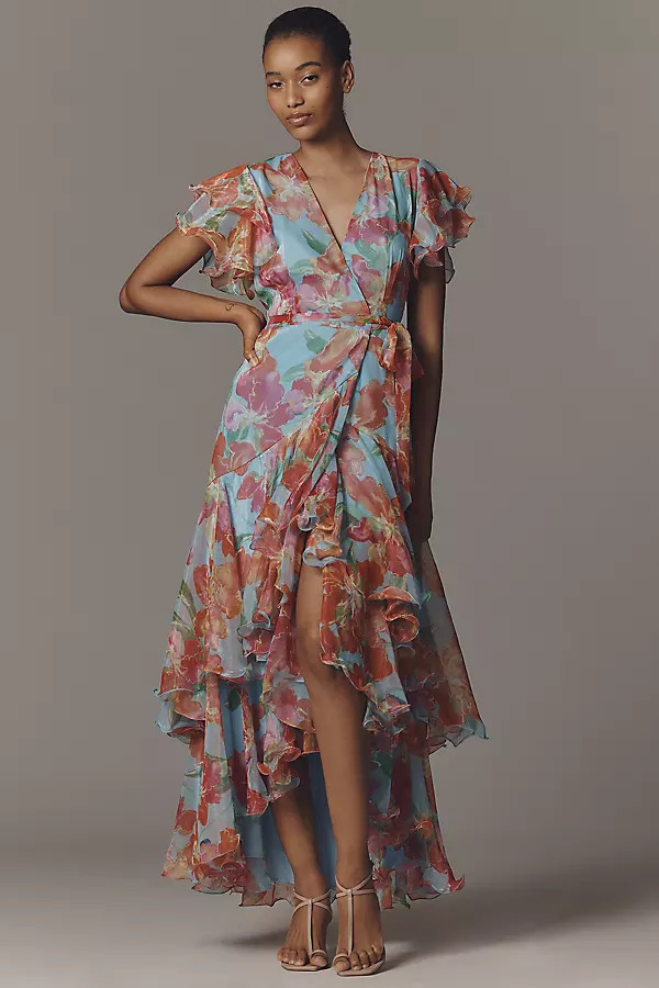 Samara Ruffle Midi Wrap Dress | Anthropologie (US)
