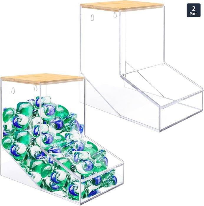 JYPS Laundry Box, Acrylic Dishwasher Pod Holder with 2 Lids, Powder Dispenser, Drying Ball, Beads... | Amazon (US)