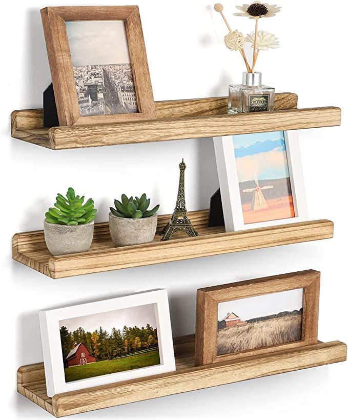 Emfogo Wall Shelves with Ledge 16.9 inch Wood Picture Shelf Rustic Floating Shelves Set of 3 for ... | Amazon (US)