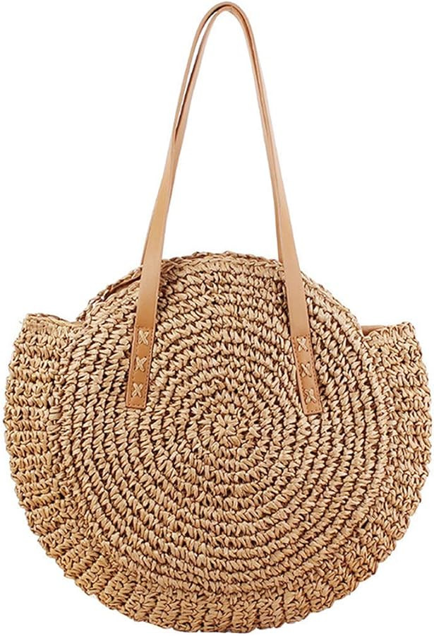 YYW Round Straw Bag Handwoven Natural Summer Beach Shoulder Bag Rattan Crossbody Purse for Women | Amazon (US)