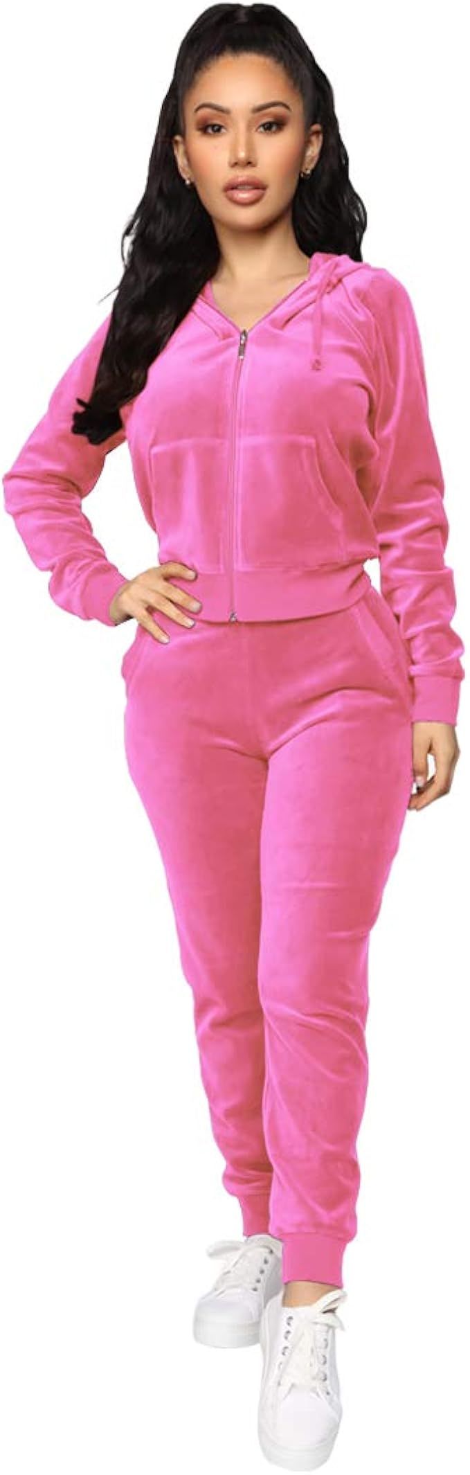Women's 2 Piece Velvet Tracksuit Set Long Sleeve Zip Up Hoodie & Jogger Pants Sets Warm Velour Sw... | Amazon (US)