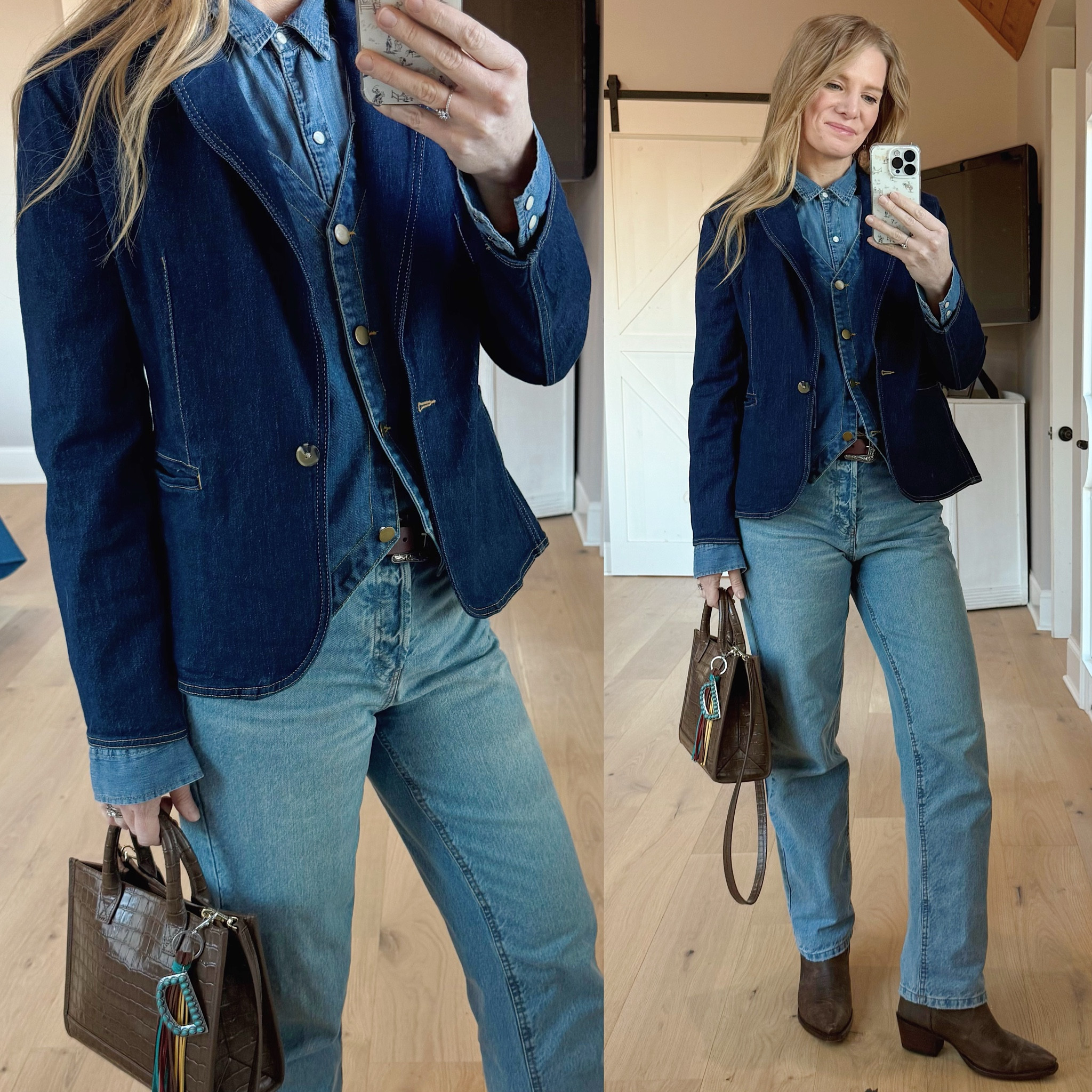 Denim on denim outfit

Size reference 5’ 9” 140 lbs

Denim blazer - medium

Denim vest - small

Denim button down shirt - medium tall

High rise jeans - 6 (normally wear a 27)

Western boots - sized up 1/2 size


🔍 western style outfits. Cowboy boots outfits. Western boots outfits. Cowgirl style. Western fashion. Walmart fashion. Target jeans. Cowboy boots and jeans outfits. Western jeans outfits. 

#LTKSaleAlert #LTKFindsUnder50 #LTKStyleTip