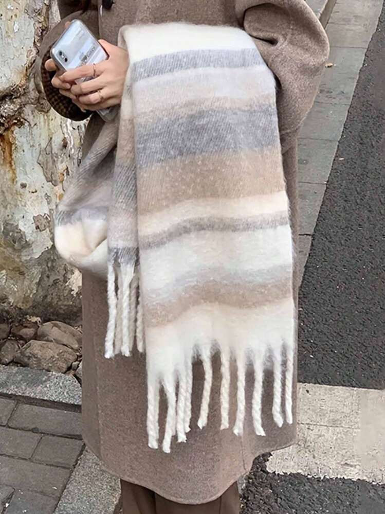 Womens Knitted Scarf With Fringe | SHEIN