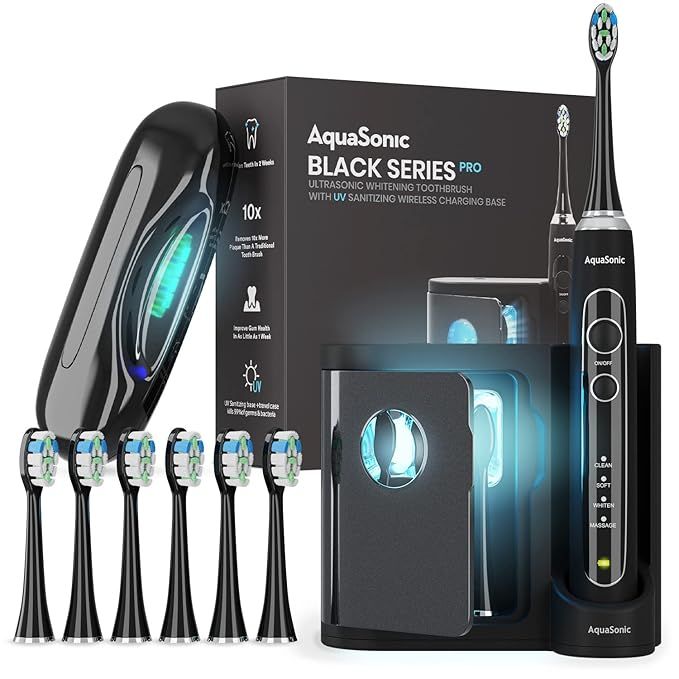 AquaSonic Black Series PRO – Ultra Whitening Toothbrush w UV Sanitizing Base – 4 Modes & Smar... | Amazon (US)