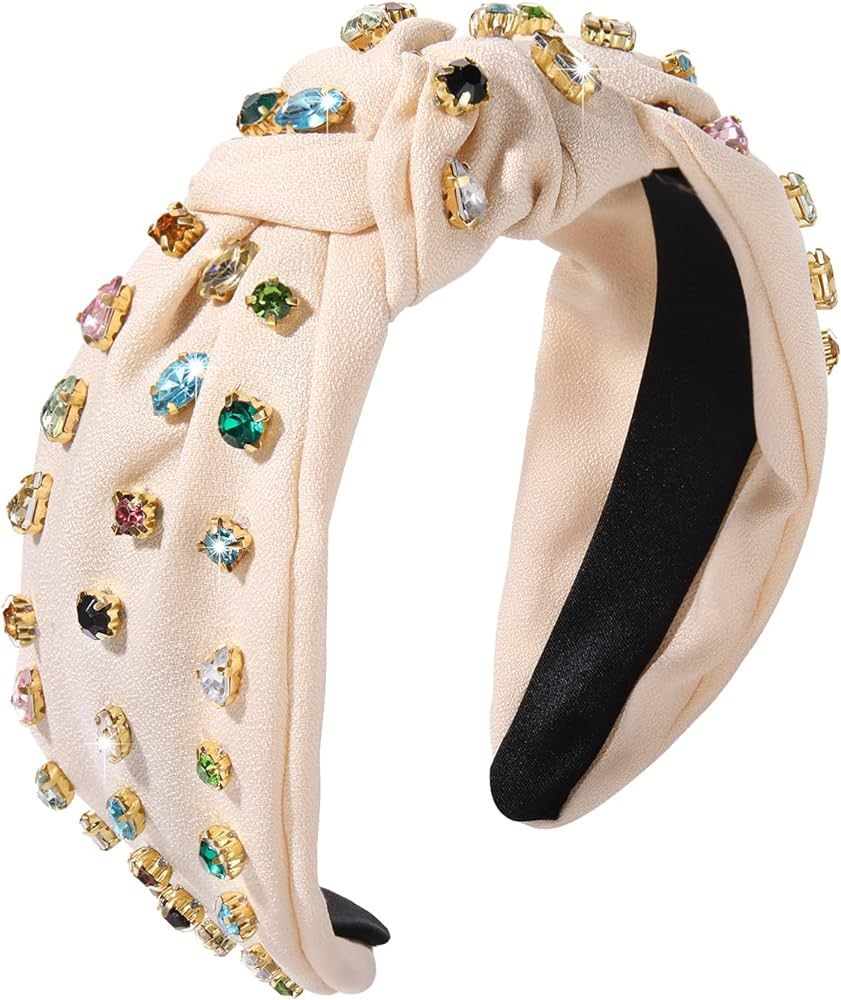 NVENF Rhinestone Knotted Headbands for Women, Crystal Beaded Jeweled Headbands, Top Knot Headband... | Amazon (US)