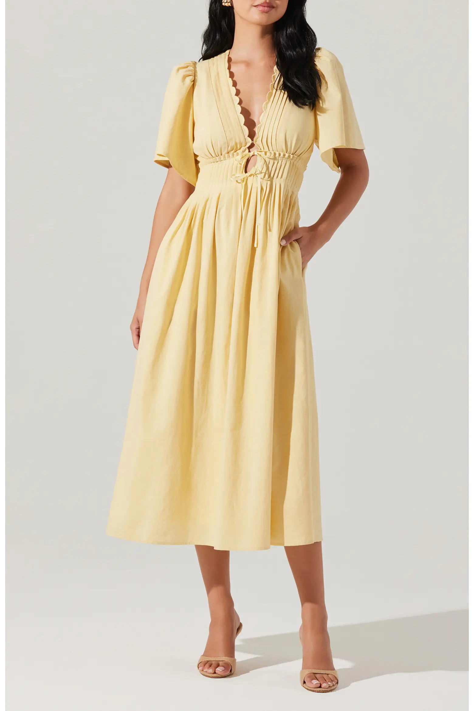 Hadleigh Scallop Detail Cotton Blend Midi Dress (Women) | Nordstrom | Nordstrom