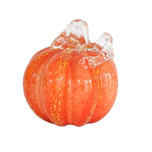 Glass Pumpkin Handblown Glass Pumpkin Tabletop Decoration Pumpkin Ornament for Thanksgiving Autumn Fall Harvest Halloween Christmas Party (Orange) | Amazon (US)