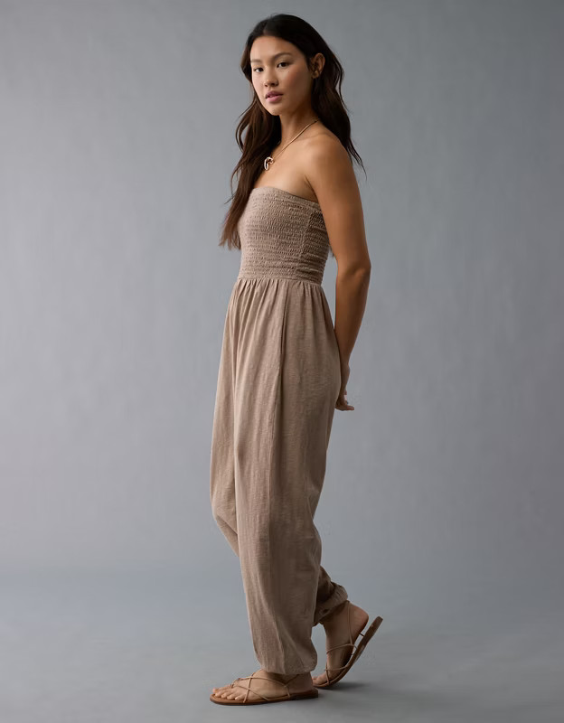 AE Sunchaser Knit Smocked Tube Jumpsuit | American Eagle Outfitters (US & CA)