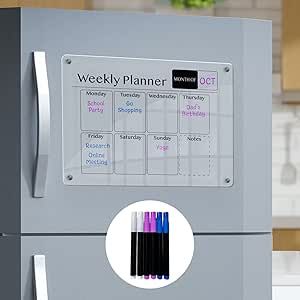 q&p Magnetic Acrylic Calendar for Fridge, Weekly Dinner and Lunch Menu Board and Planner, 16''x12... | Amazon (US)
