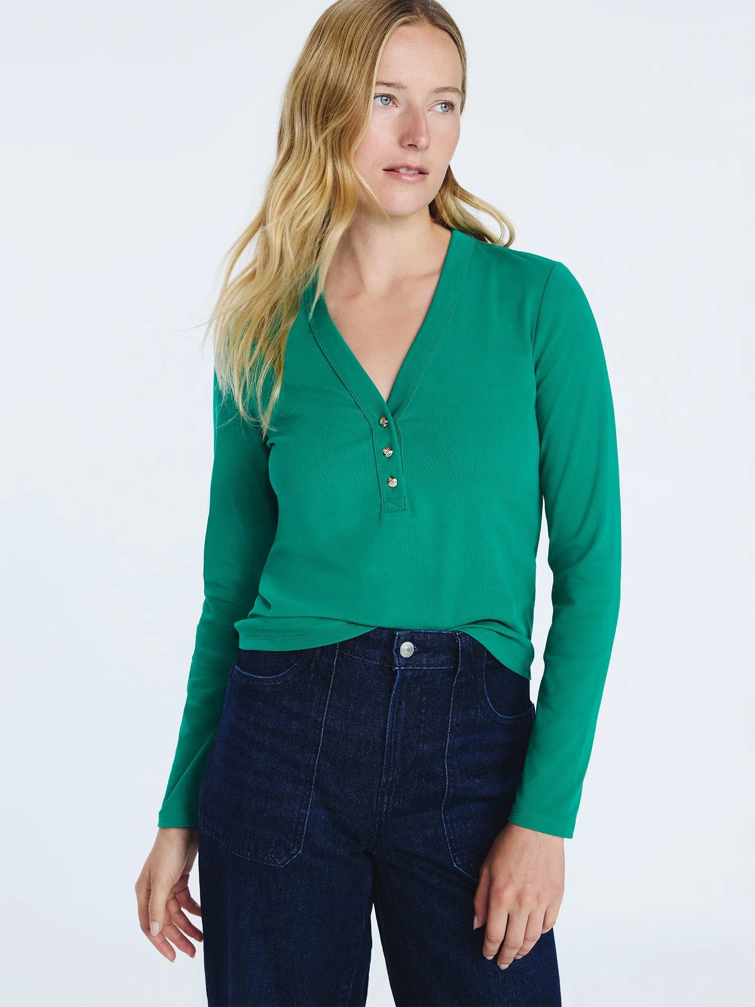 Free Assembly Women's V-Neck Henley with Long Sleeves, Sizes XS-XXL | Walmart (US)