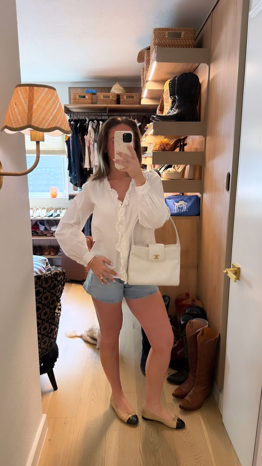 summer ootd 🤍

denim shorts
summer outfits
ruffle blouse
ballet flats
elevated casual outfit 

 #LTKgrwm #LTKootd #LTKSeasonal