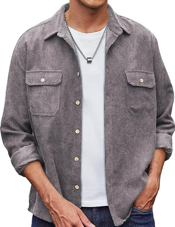 COOFANDY Men's Casual Shirt Corduroy Long Sleeve Button Down Work Shirt Jacket | Amazon (US)