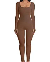 Zervatek Womens Yoga Jumpsuits Sexy Square Neck Long Sleeve One Piece Bodycon Jumpsuit Workout Gy... | Amazon (US)