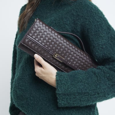 Brown Woven Buckle Shoulder Strap Clutch Bag | River Island UK & IE