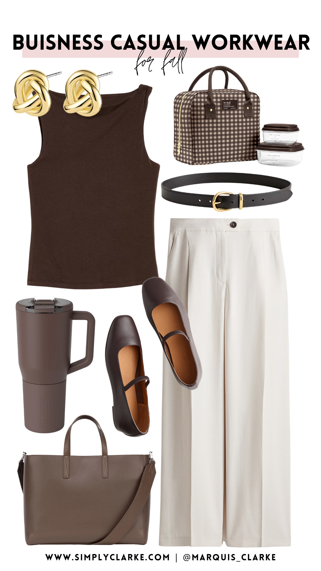 Fall workwear, but make it effortlessly chic! These rich chocolate-brown essentials are perfect for polished office outfits, workdays and everything in between!

fall workwear - business casual outfit - office style - neutral fall fashion - work tote - wide leg trousers - Mary Jane flats - lunch bag essentials

 

 #LTKgrwm #LTKootd #LTKWorkwear
