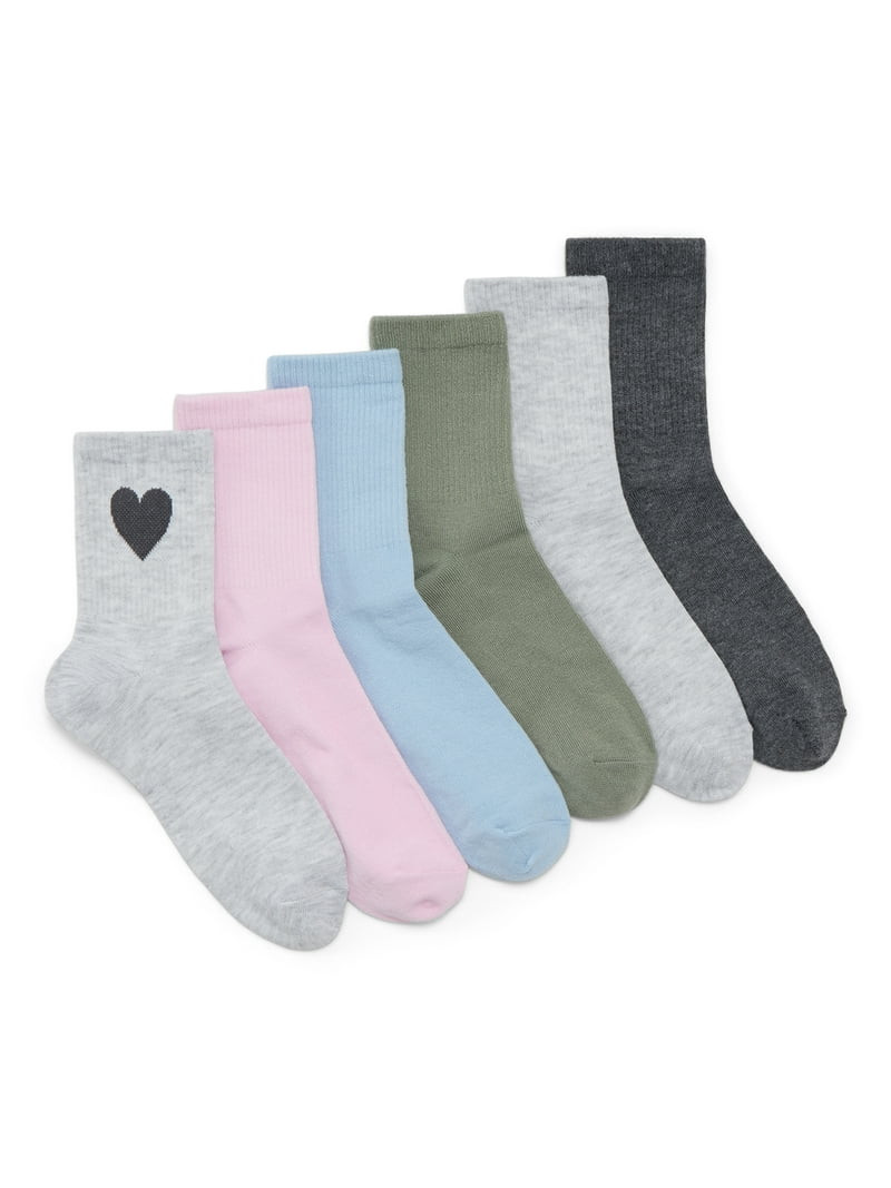 No Boundaries Women's Ribbed Mid Crew Socks, 6-Pack, Women's, Shoe Sizes 4-10 | Walmart (US)
