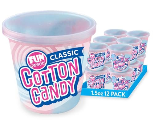 Fun Sweets Cotton Candy 12-Pack - Blue Raspberry and Cherry Swirl 1.5 oz Tub Resealable - Individual Cotton Candy Tubs Great for Easter Basket Candies or Party Favors - Bulk CottonCandy Individual Tubs | Amazon (US)