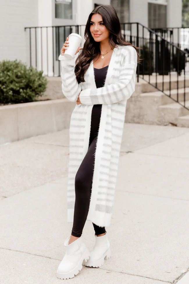 Doing This Again Multi Print Grey Long Cardigan | Pink Lily