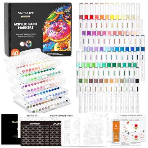 Shuttle Art Automatic Ink Control Acrylic Paint Markers, 60 Colors Brush Tip Acrylic Paint Pens for Rock Painting, Ceramic, Wood, Canvas, Glass, Stone, Fabric, Card Making, DIY & Art Supplies | Amazon (US)
