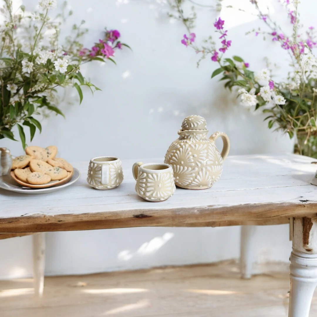 Ivory Talavera Pottery Teapot Set Handmade (450ml) , Tea Time - Mexican Talavera, coffee pot, Tea... | Etsy (US)