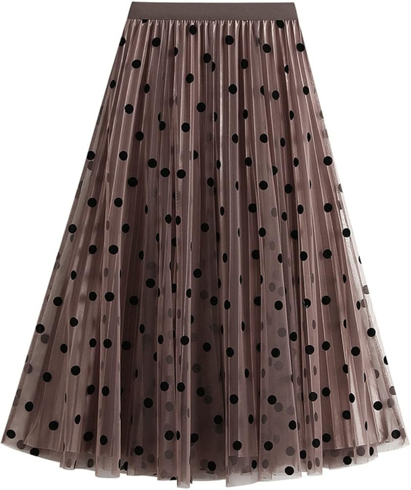 Women's Midi Tulle Skirt Elastic High Waist Skirt Floral Embroidery Layered Print Mesh Midi Skirt | Amazon (US)