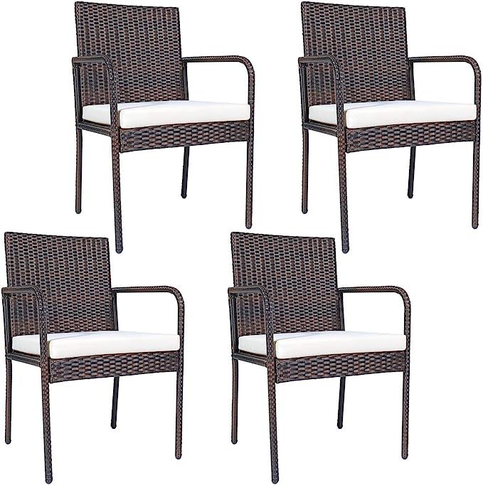 PATIOJOY Outdoor Patio Wicker Chairs Set of 4, with Heavy Duty Steel Frame and Soft Cushions, All... | Amazon (US)