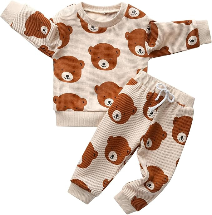 Toddler Baby Boy Clothes Infant Long Sleeve Bear Print Tops + Pants Sweatsuit Outfits | Amazon (US)