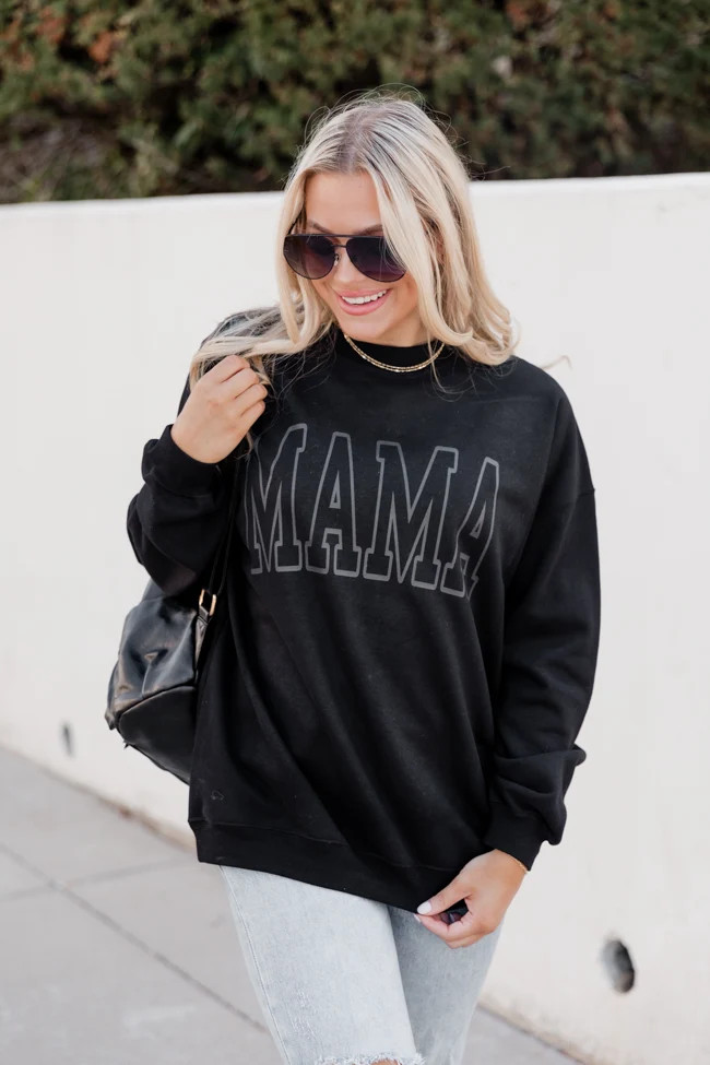 Mama Grey Block Black Oversized Graphic Sweatshirt | Pink Lily