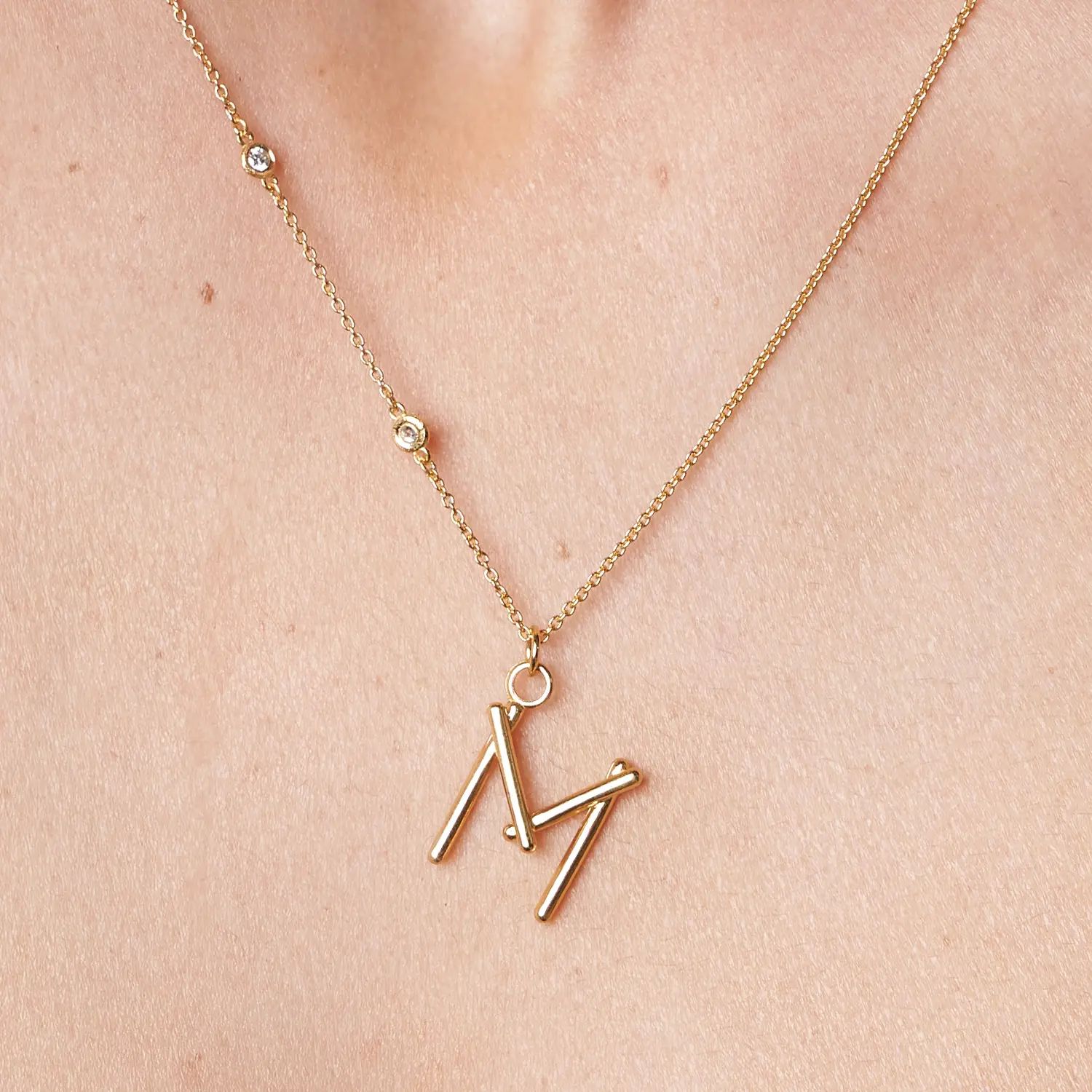 Matchstick Initial Necklace with Diamonds- Gold Vermeil | Oak & Luna (US)