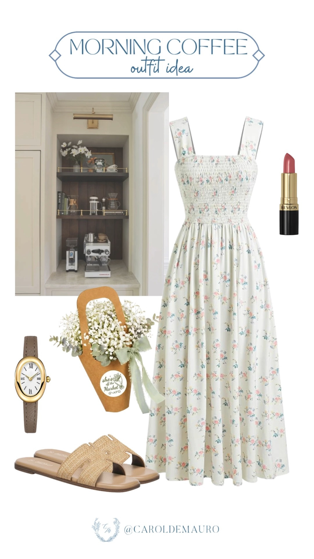 morning coffee, summer outfit, brunch look, breakfast fit, cafe date outfit, floral smocked dress, raffia slides, light and airy style

#LTKootd #LTKPetite #LTKU