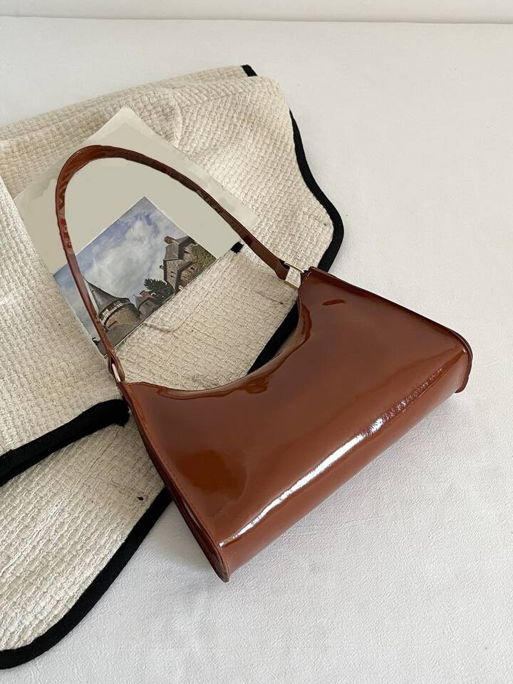 Minimalist Artificial Patent Leather Baguette Bag | SHEIN