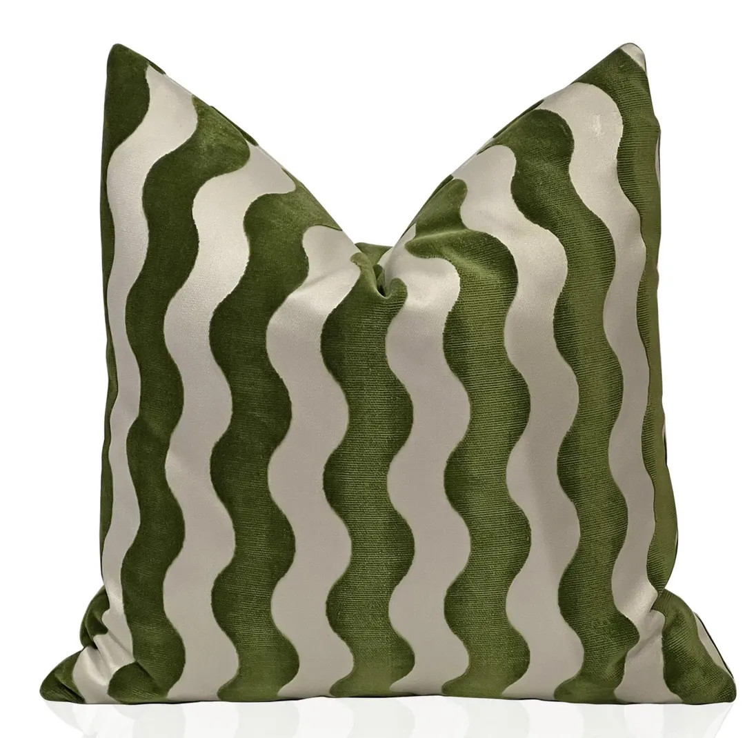 Schumacher Wave Pillow Cover in Lettuce Green, Decorative Pillows, Cut Velvet Pillows - Etsy | Etsy (US)