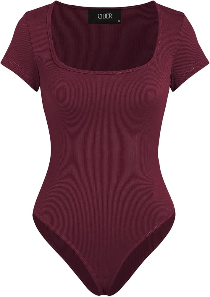 CIDER Women's French Riviera Vacation Solid Square Neck Short Sleeve Bodysuit | Amazon (US)