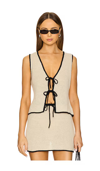 Linen Knit Tie Front Tank in Birch/ Black | Revolve Clothing (Global)