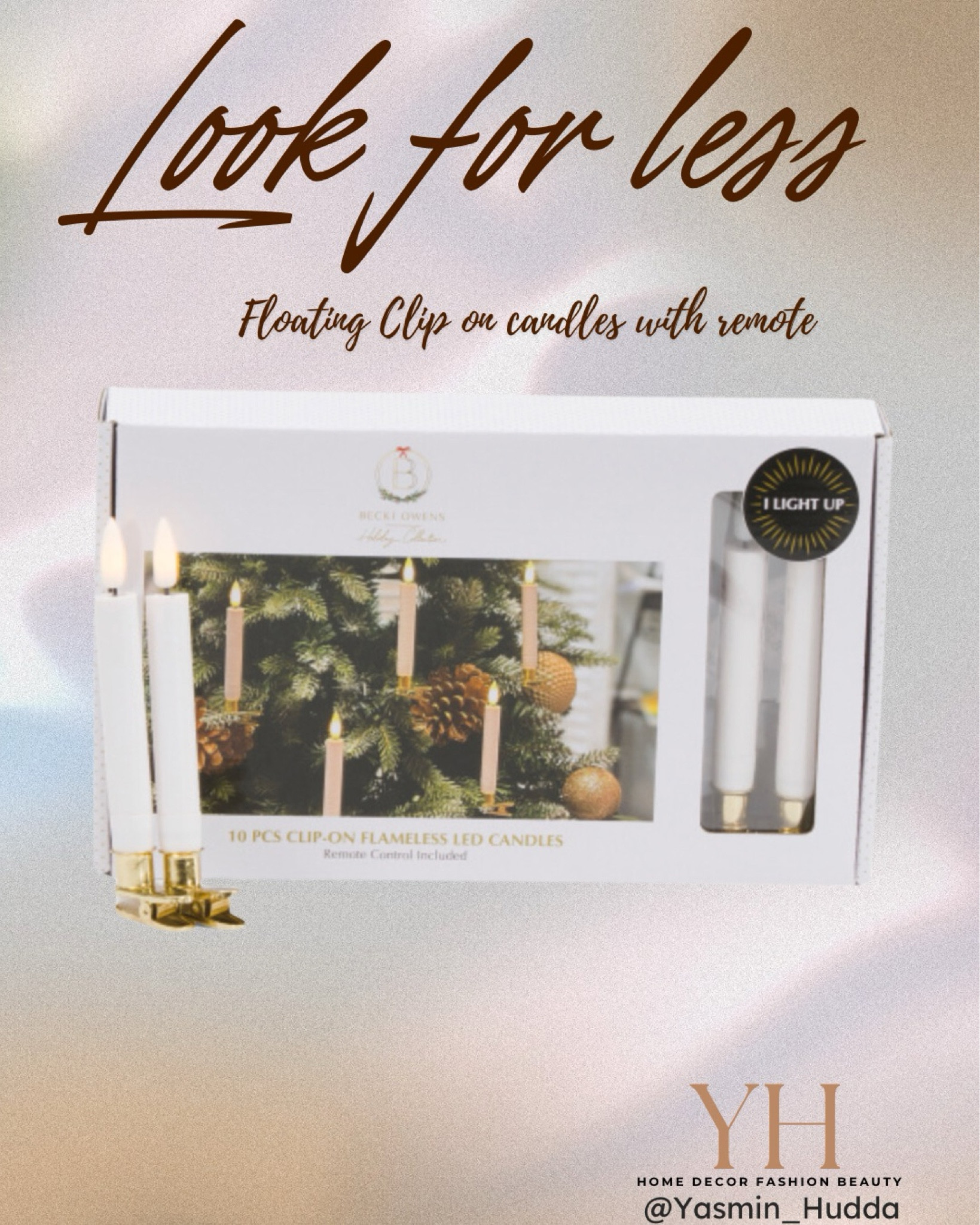 Run! These floating clip on candles with remote look just like the ones I have from McGee&Co which is sold out. Only $19.99 with remote.
Floating candles for your Christmas tree. Check out my video on how I tie bows around the candles.
Christmas decor, Christmas candles,
Follow me on Instagram Yasmin_Hudda for styling tips

#LTKSeasonal #LTKHoliday #LTKHome