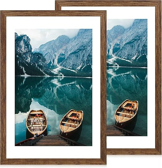Hongkee 24x36 Poster Frame Set of 2, Rustic Brown Wood Style - Display 20x30 Picture with Mat or ... | Amazon (US)