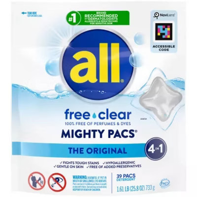All Unscented Mighty Pacs Free Clear HE Laundry Detergent Pods 39 Pacs - 25.8oz | Target
