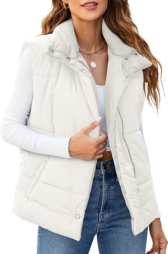 Blooming Jelly Womens Zip Up Puffer Vest Stand-up Collar Jacket Vests Outerwear With Pockets 2023 | Amazon (US)