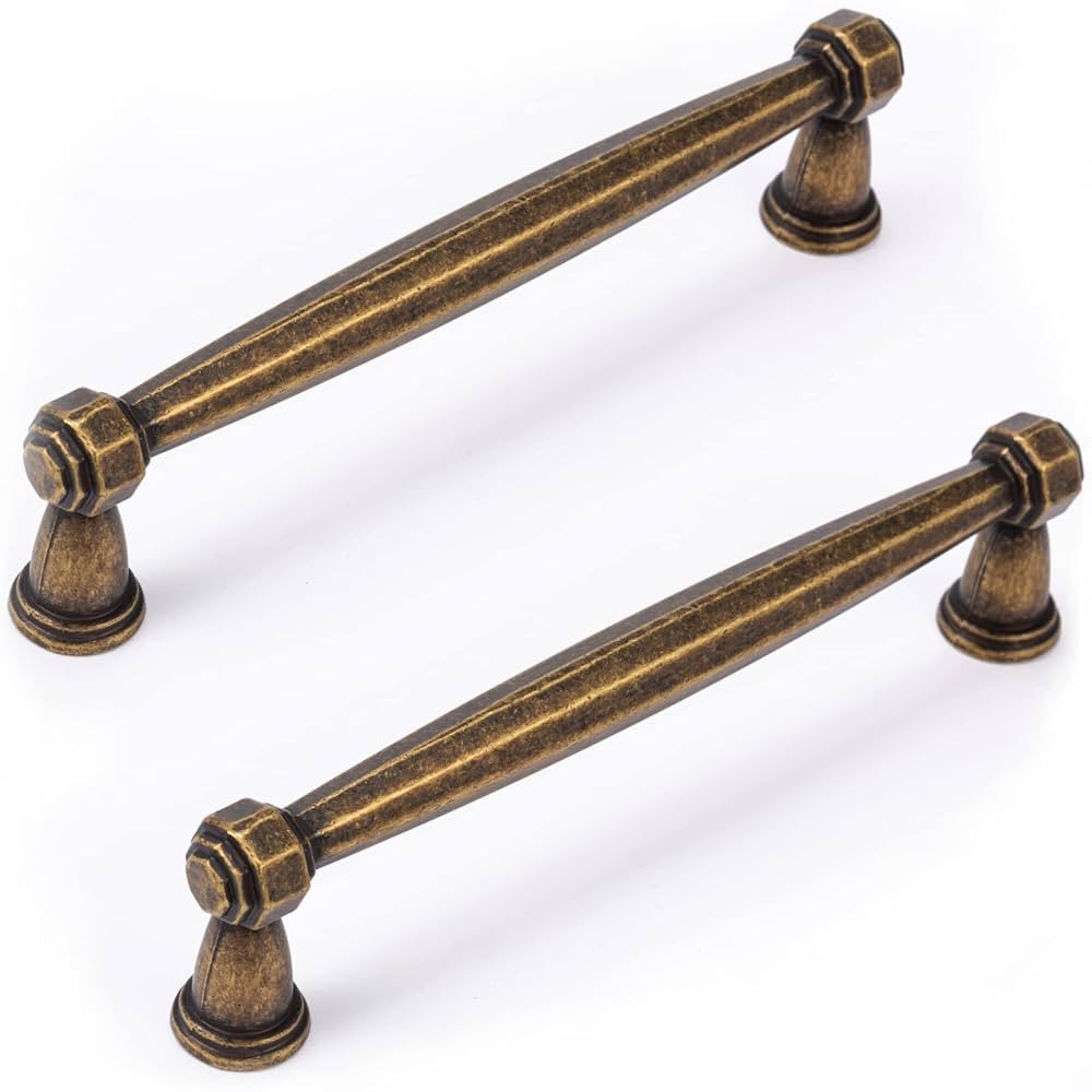 5Inch Antique Drawer Pulls, 6 Pack Antique Brass Cabinet Hardware, Solid Vintage Dresser Pulls, A... | Amazon (US)