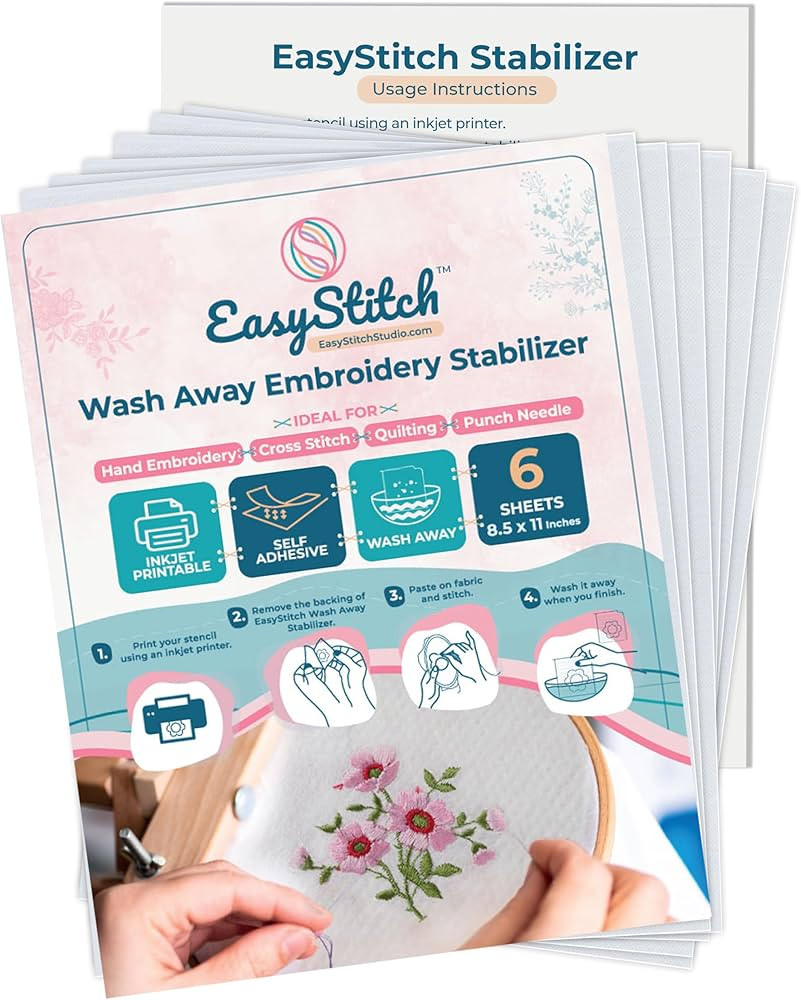 06 Pcs Stick n Stitch Embroidery Paper Sheets – 8.5” x 11” Water Soluble Stabilizer for Emb... | Amazon (US)