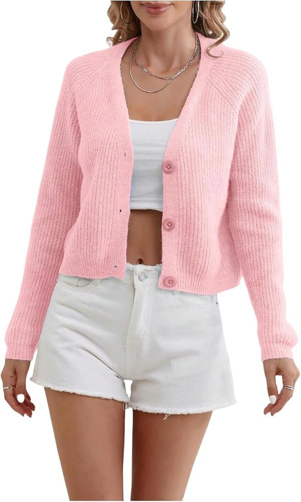 OYOANGLE Women's Knitted Button Front V Neck Cardigan Long Sleeve Casual Lightweight Sweater Jack... | Amazon (US)