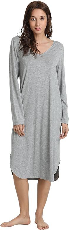 GYS Women's Sleepwear Long Sleeve Nightgown V Neck Sleep Shirt | Amazon (US)