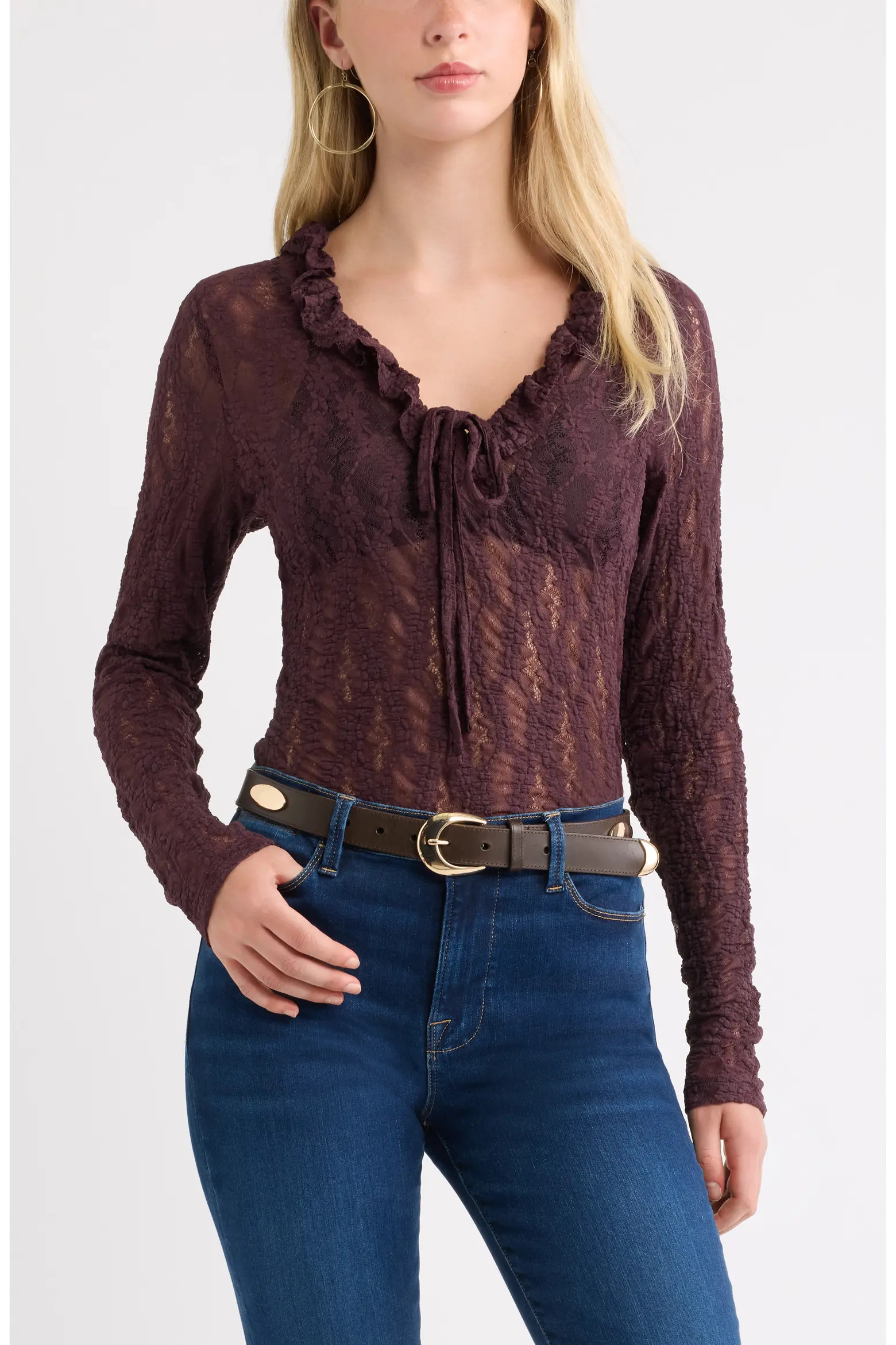 Ruffle Tie Neck Lace Top (Women) | Nordstrom | Nordstrom