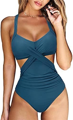 RXRXCOCO Women Front Cross Cutout One Piece Swimsuit Tummy Control High Waisted Monokini Bathing ... | Amazon (US)