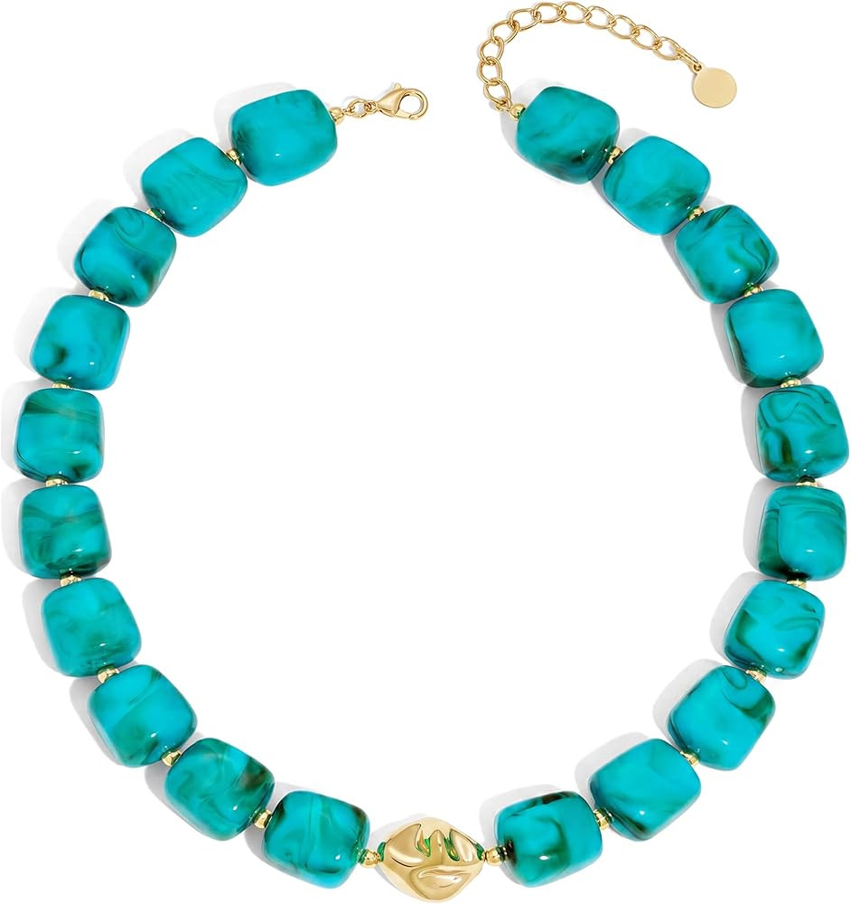 Beaded Necklaces for Women Boho Chunky Necklace Statement Big Resin Bead Choker Fashion Summer Be... | Amazon (US)