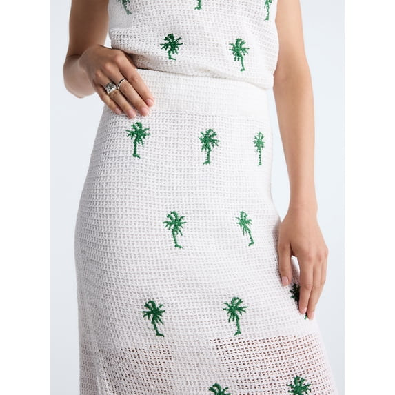 Free Assembly Women's Embroidered Knit Cotton Pencil Midi Skirt, Sizes XS-XXL | Walmart (US)