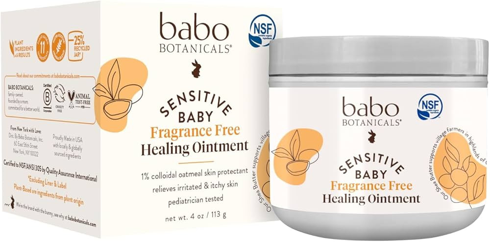 BABO Botanicals Sensitive Baby Fragrance-Free All Natural Healing Ointment - 99% Organic & 1% Colloidal Oat - Steroid-Free - NSF Certified - for Eczema, Irritated/Itchy Skin - Face, Body, Diaper Area | Amazon (US)
