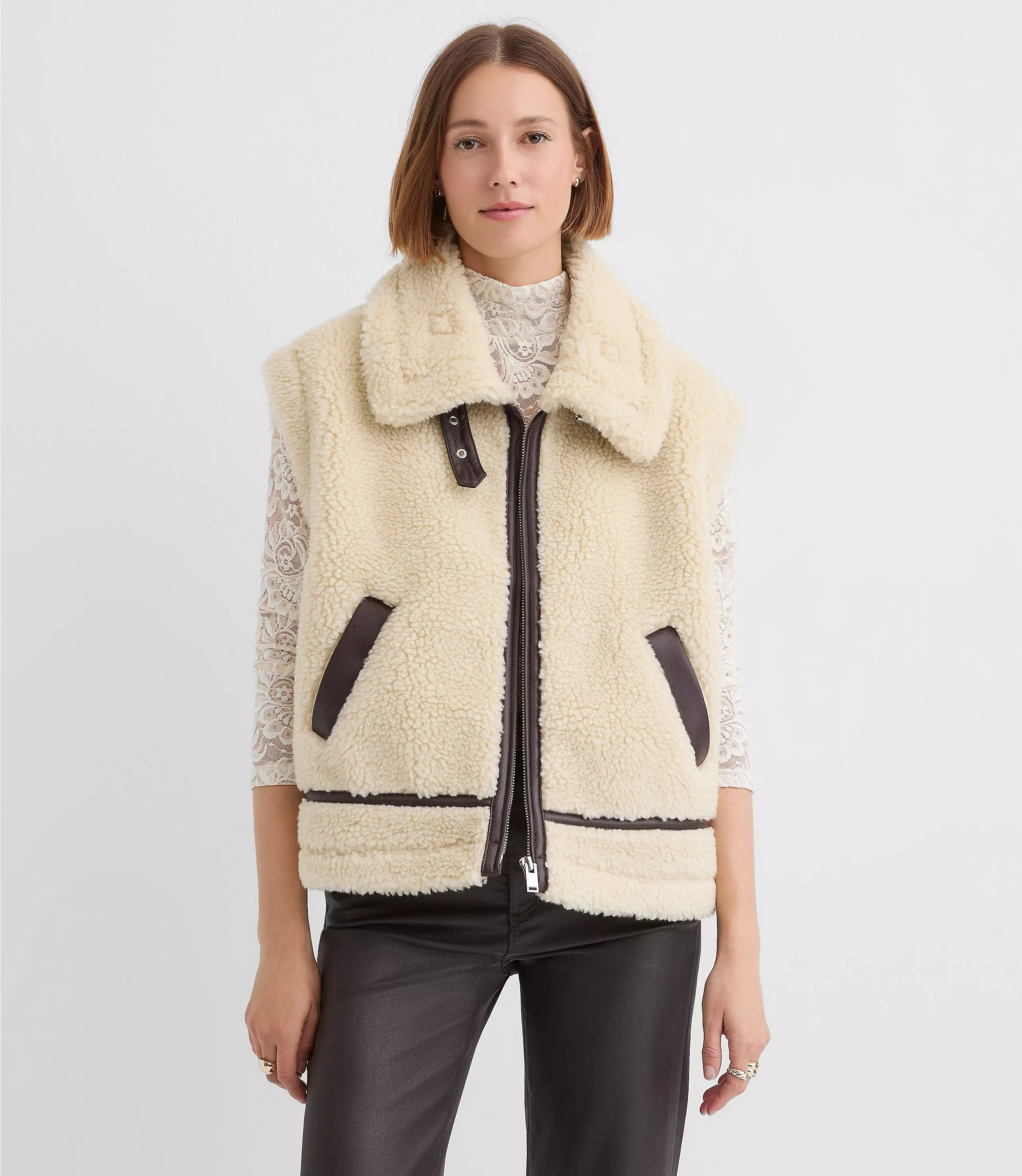 Crackle Faux Suede & Faux Shearling Pocket Vest | LOFT